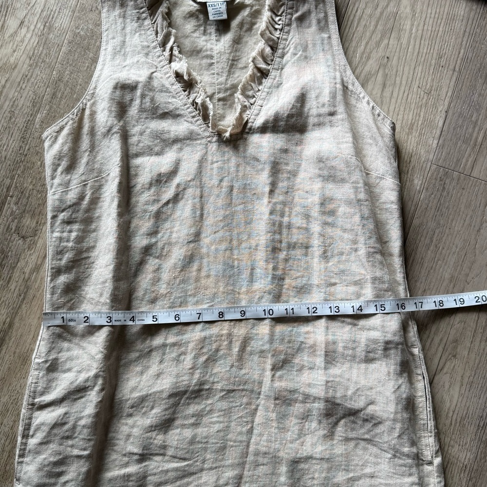 Tommy Bahama 2 Palms Ruffle Taupe Linen Shift Dress | XXS - Picture 6 of 9